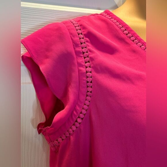 Attention Blouse Women's XL Solid Pink Dot Embroidered Trim Cap Sleeve V Neck - Picture 4 of 7